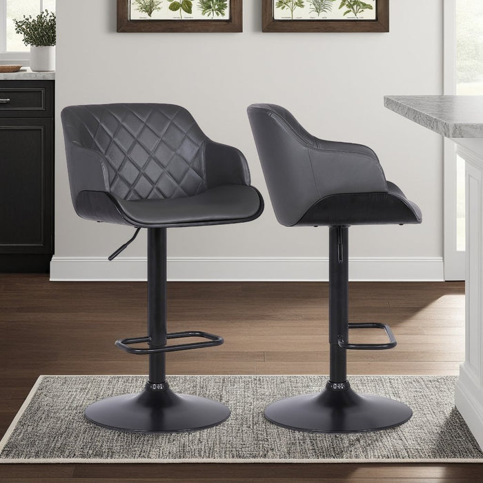 Toby Gray Faux Leather Adjustable Height Swivel Black Wood and Metal Bar Stool
