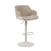 Toby Adjustable Swivel Barstool in Ivory Finish with Vintage Taupe Upholstered Seat and Pale Wood Accents - Furniture City (CA)l