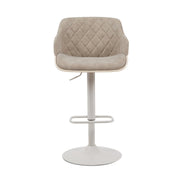 Toby Adjustable Swivel Barstool in Ivory Finish with Vintage Taupe Upholstered Seat and Pale Wood Accents - Furniture City (CA)l