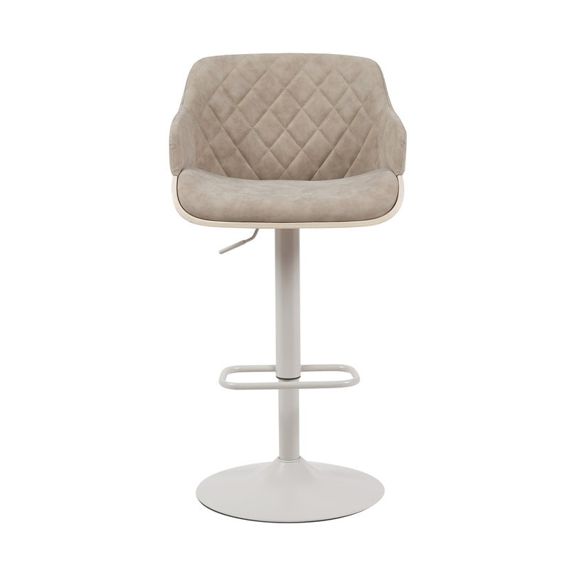 Toby Adjustable Swivel Barstool in Ivory Finish with Vintage Taupe Upholstered Seat and Pale Wood Accents - Furniture City (CA)l