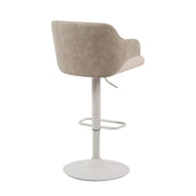 Toby Adjustable Swivel Barstool in Ivory Finish with Vintage Taupe Upholstered Seat and Pale Wood Accents - Furniture City (CA)l