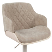Toby Adjustable Swivel Barstool in Ivory Finish with Vintage Taupe Upholstered Seat and Pale Wood Accents - Furniture City (CA)l