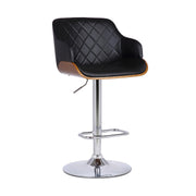 Toby Black Faux Leather Adjustable Height Swivel Walnut Wood and Chrome Bar Stool - Furniture City (CA)l