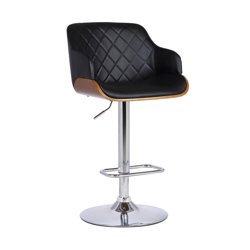 Toby Black Faux Leather Adjustable Height Swivel Walnut Wood and Chrome Bar Stool - Furniture City (CA)l