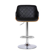 Toby Black Faux Leather Adjustable Height Swivel Walnut Wood and Chrome Bar Stool - Furniture City (CA)l