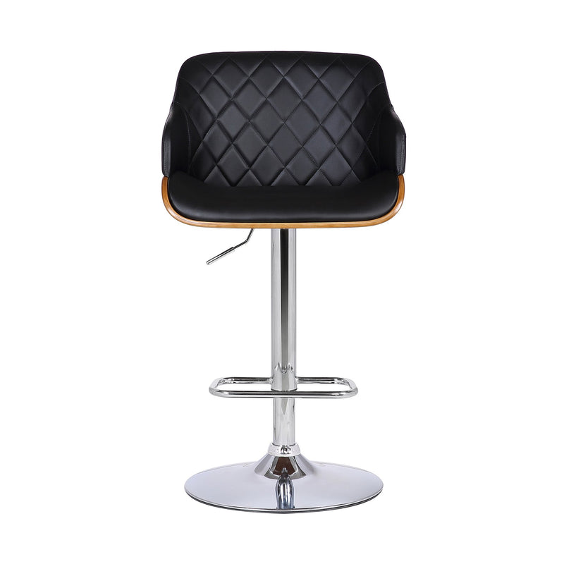 Toby Black Faux Leather Adjustable Height Swivel Walnut Wood and Chrome Bar Stool - Furniture City (CA)l