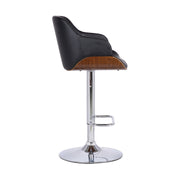 Toby Black Faux Leather Adjustable Height Swivel Walnut Wood and Chrome Bar Stool - Furniture City (CA)l