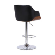 Toby Black Faux Leather Adjustable Height Swivel Walnut Wood and Chrome Bar Stool - Furniture City (CA)l