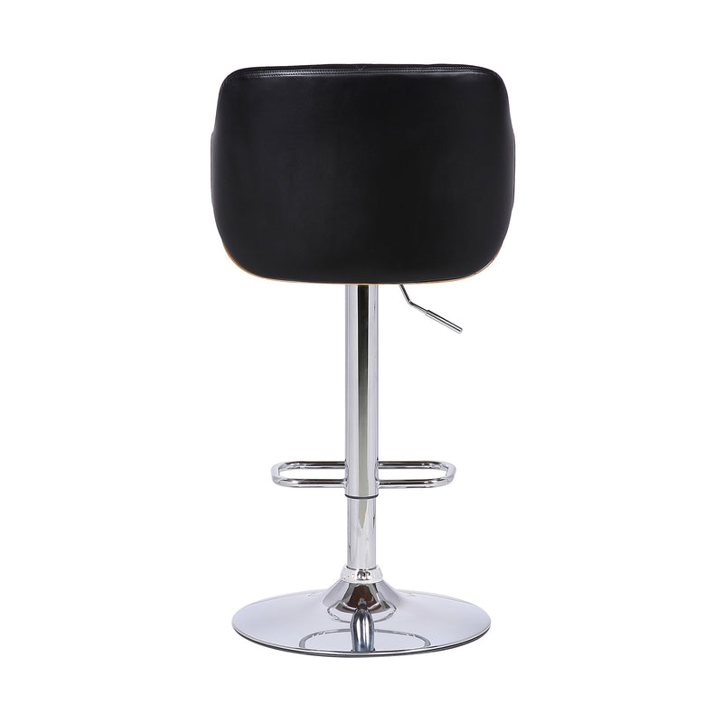 Toby Black Faux Leather Adjustable Height Swivel Walnut Wood and Chrome Bar Stool - Furniture City (CA)l