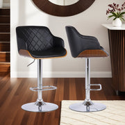 Toby Black Faux Leather Adjustable Height Swivel Walnut Wood and Chrome Bar Stool - Furniture City (CA)l
