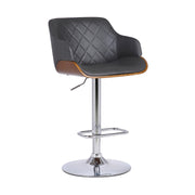Toby Gray Faux Leather Adjustable Height Swivel Walnut Wood and Chrome Bar Stool - Furniture City (CA)l
