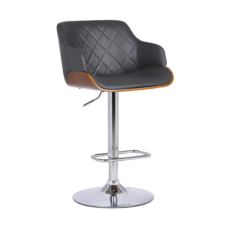 Toby Gray Faux Leather Adjustable Height Swivel Walnut Wood and Chrome Bar Stool - Furniture City (CA)l