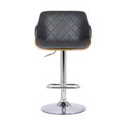 Toby Gray Faux Leather Adjustable Height Swivel Walnut Wood and Chrome Bar Stool - Furniture City (CA)l