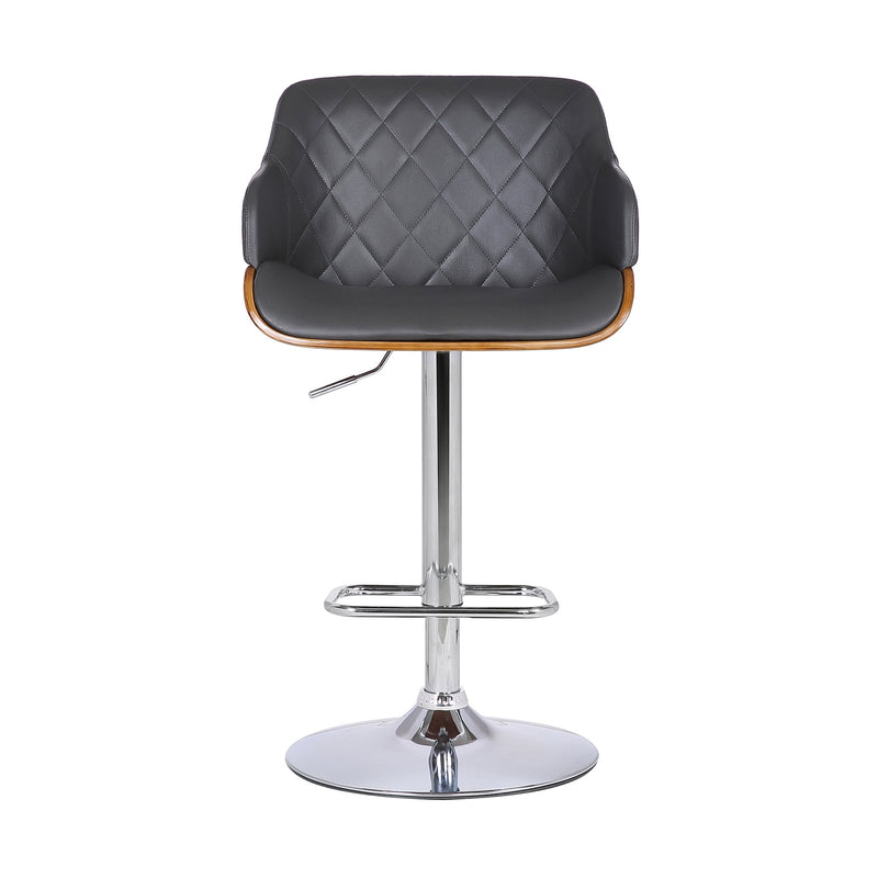 Toby Gray Faux Leather Adjustable Height Swivel Walnut Wood and Chrome Bar Stool - Furniture City (CA)l