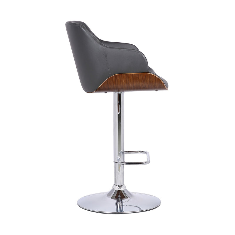 Toby Gray Faux Leather Adjustable Height Swivel Walnut Wood and Chrome Bar Stool - Furniture City (CA)l