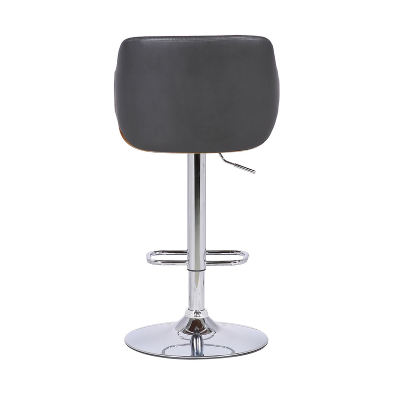 Toby Gray Faux Leather Adjustable Height Swivel Walnut Wood and Chrome Bar Stool - Furniture City (CA)l