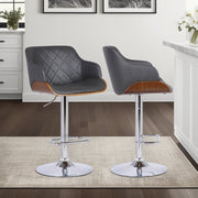 Toby Gray Faux Leather Adjustable Height Swivel Walnut Wood and Chrome Bar Stool - Furniture City (CA)l