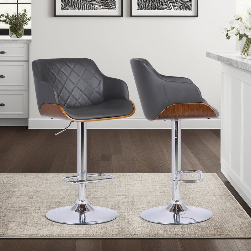Toby Gray Faux Leather Adjustable Height Swivel Walnut Wood and Chrome Bar Stool - Furniture City (CA)l