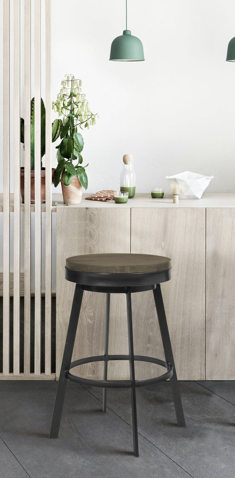 Topeka 30" Bar Height Barstool in Mineral Finish and Gray Walnut Wood Seat - Furniture City (CA)l