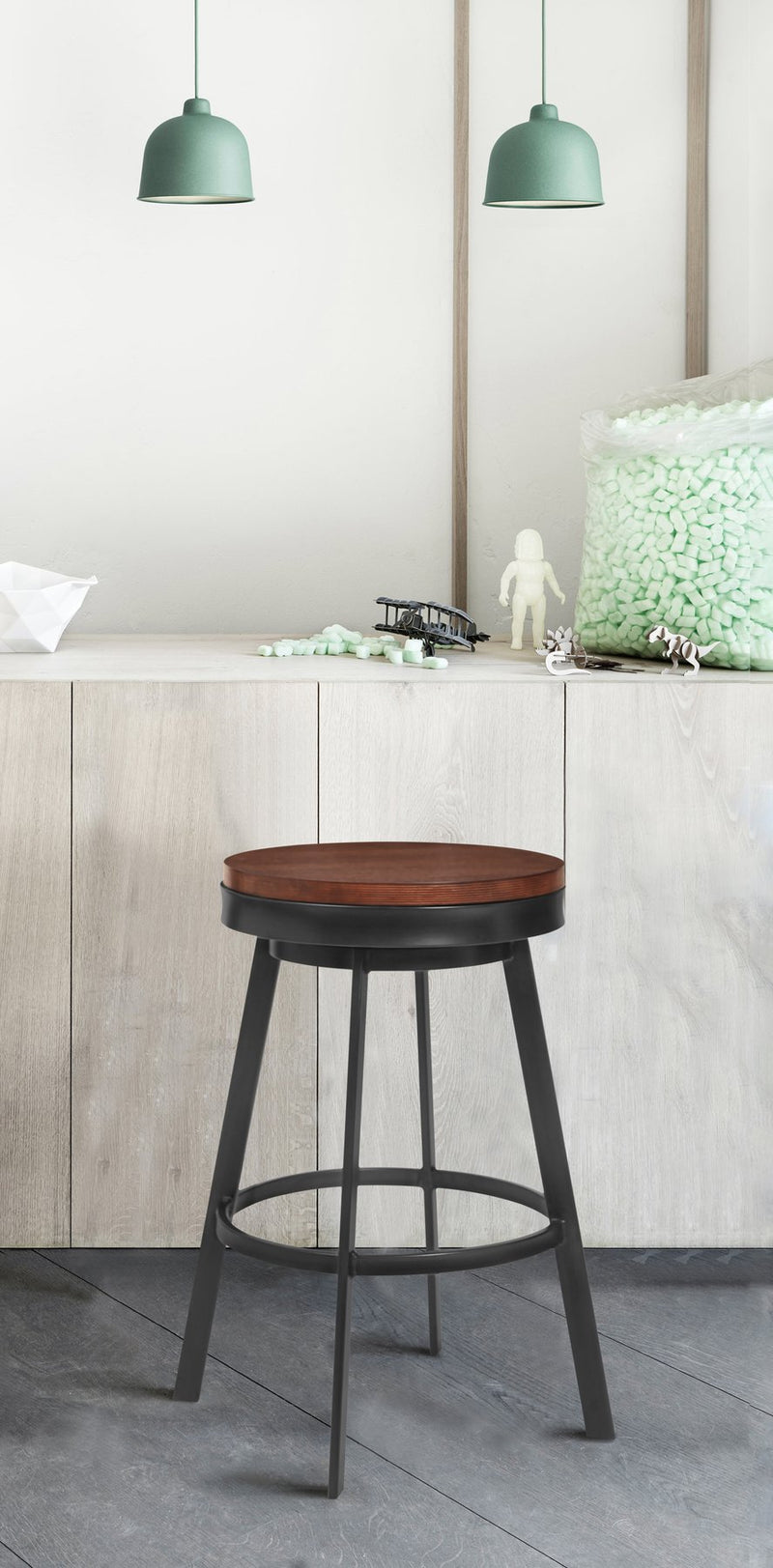 Topeka 30" Bar Height Barstool in Mineral Finish and Walnut Wood Seat - Furniture City (CA)l