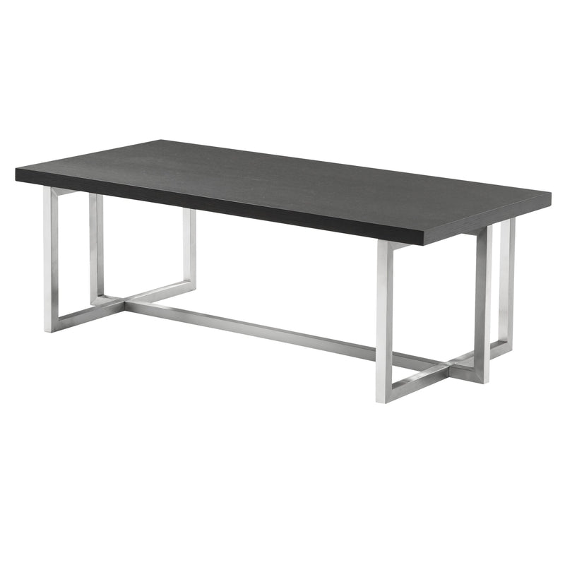 Topaz Contemporary Rectangular Coffee Table in Brushed Stainless Steel with Gray Wood Top - Furniture City (CA)l