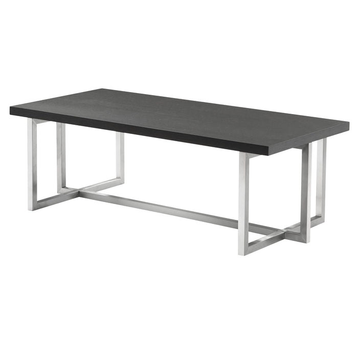 Topaz Contemporary Rectangular Coffee Table in Brushed Stainless Steel with Gray Wood Top
