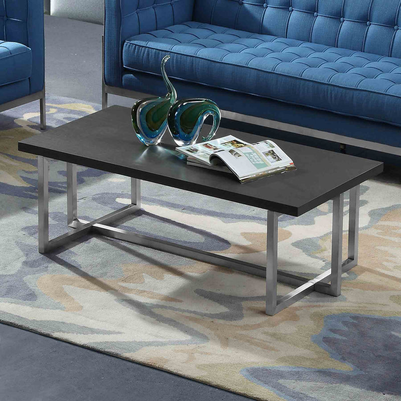 Topaz Contemporary Rectangular Coffee Table in Brushed Stainless Steel with Gray Wood Top - Furniture City (CA)l