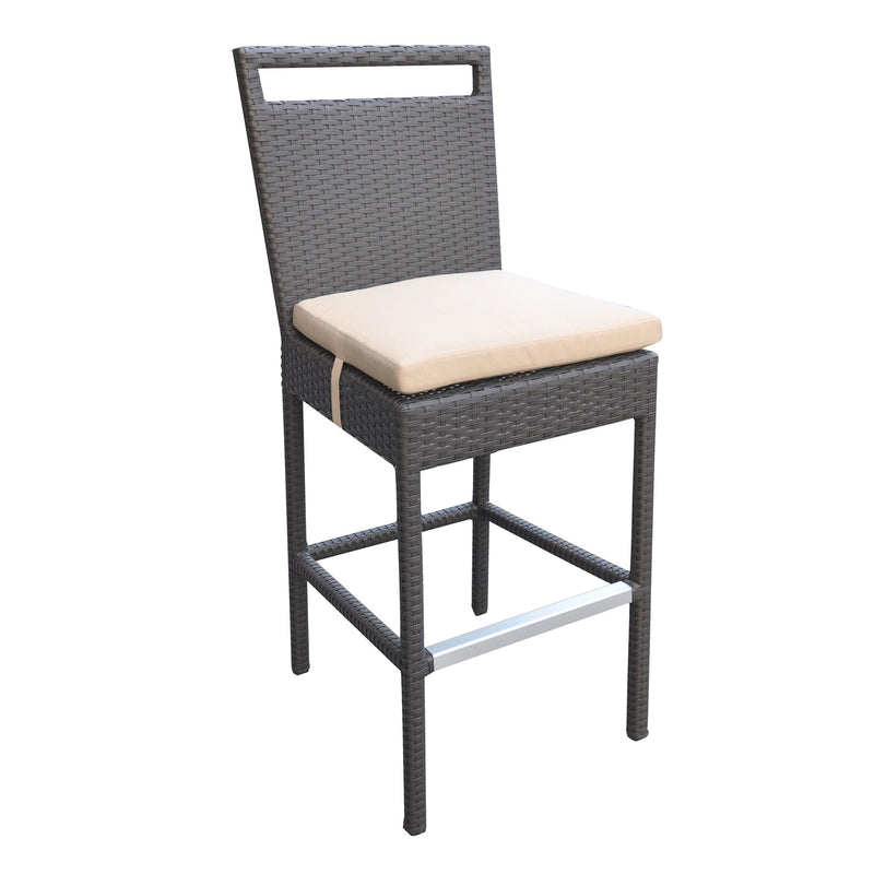Tropez Outdoor Patio Wicker Barstool with Water Resistant Beige Fabric Cushions - Furniture City (CA)l