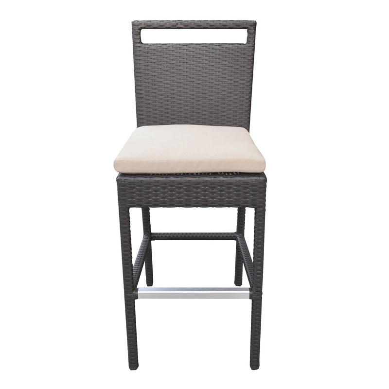 Tropez Outdoor Patio Wicker Barstool with Water Resistant Beige Fabric Cushions - Furniture City (CA)l