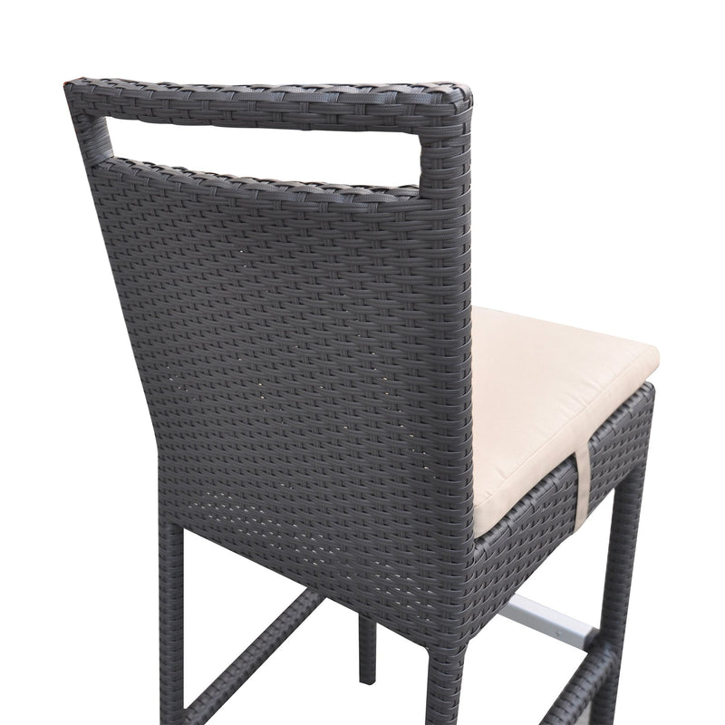 Tropez Outdoor Patio Wicker Barstool with Water Resistant Beige Fabric Cushions - Furniture City (CA)l