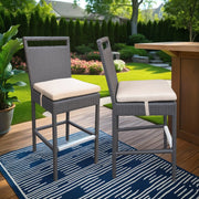 Tropez Outdoor Patio Wicker Barstool with Water Resistant Beige Fabric Cushions - Furniture City (CA)l