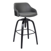 Tara Contemporary Adjustable Barstool in Black Brushed Wood Finish and Gray Faux Leather - Furniture City (CA)l