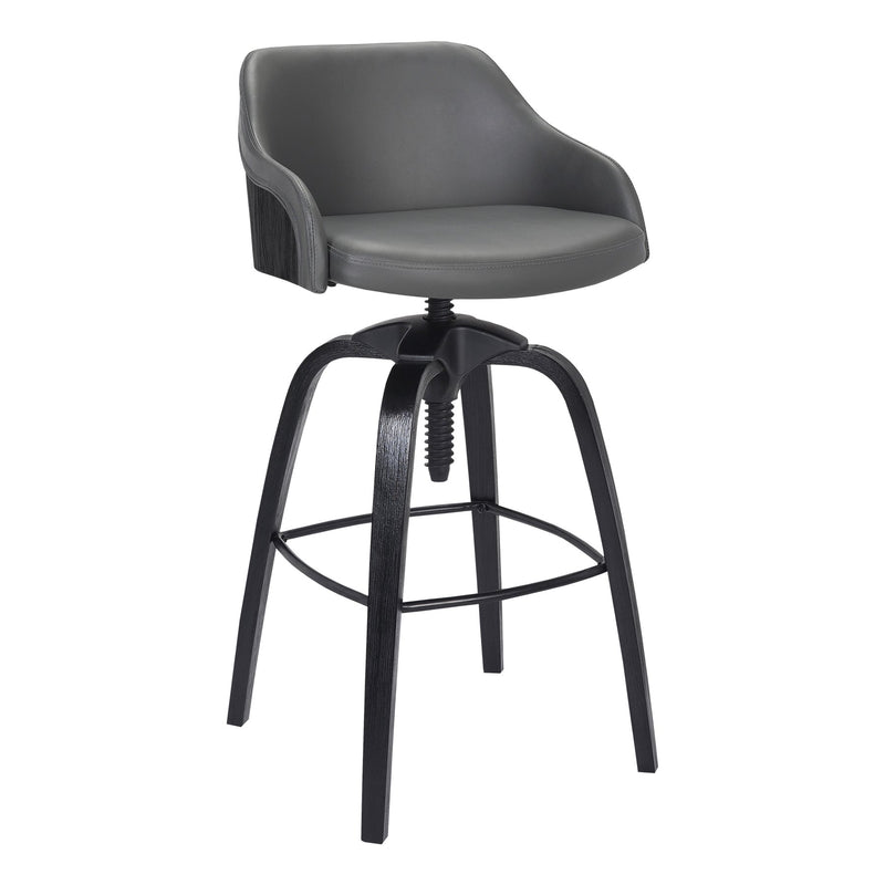 Tara Contemporary Adjustable Barstool in Black Brushed Wood Finish and Gray Faux Leather - Furniture City (CA)l