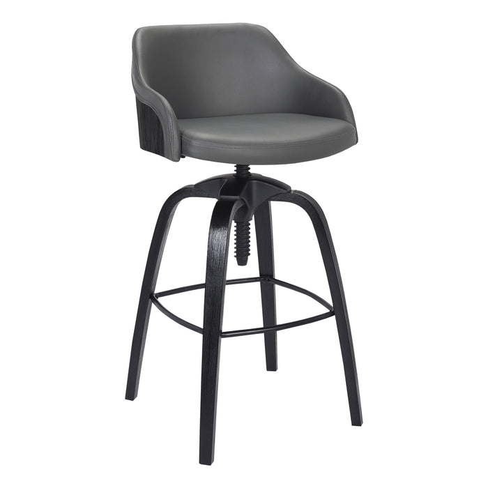 Tara Contemporary Adjustable Barstool in Black Brushed Wood Finish and Gray Faux Leather