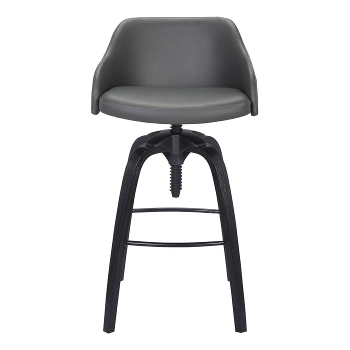 Tara Contemporary Adjustable Barstool in Black Brushed Wood Finish and Gray Faux Leather