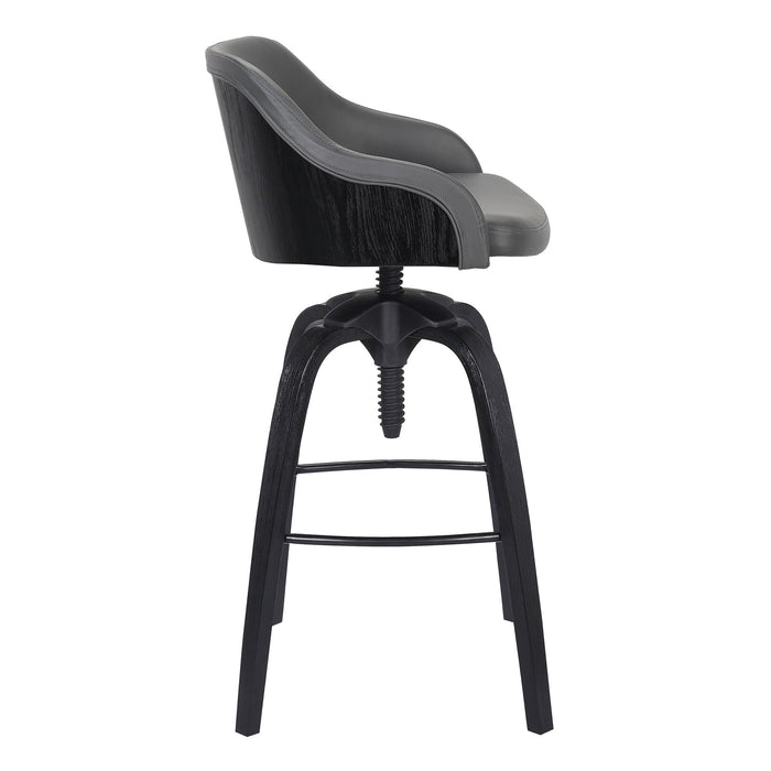 Tara Contemporary Adjustable Barstool in Black Brushed Wood Finish and Gray Faux Leather