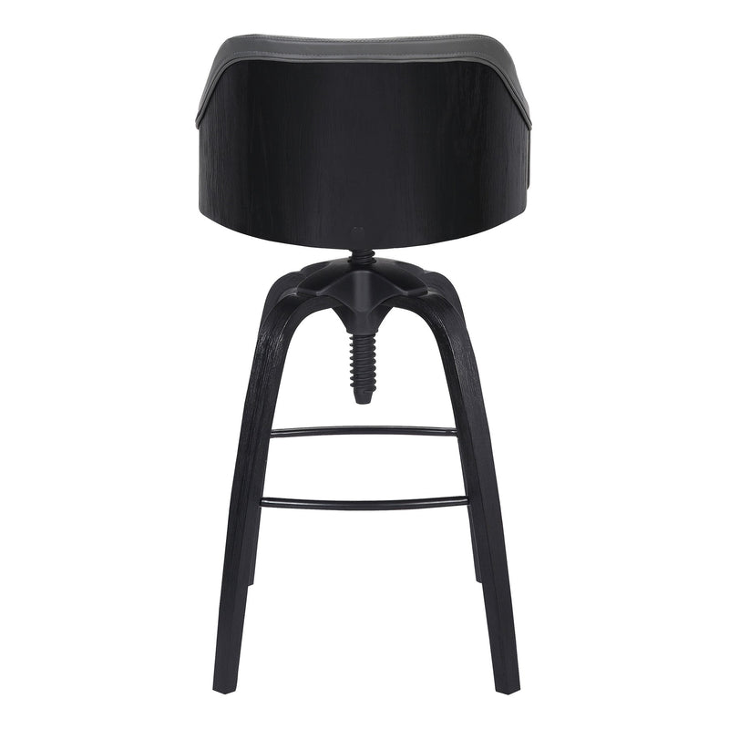 Tara Contemporary Adjustable Barstool in Black Brushed Wood Finish and Gray Faux Leather - Furniture City (CA)l