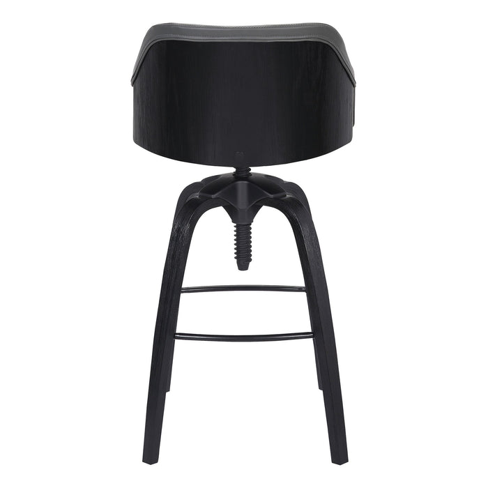 Tara Contemporary Adjustable Barstool in Black Brushed Wood Finish and Gray Faux Leather