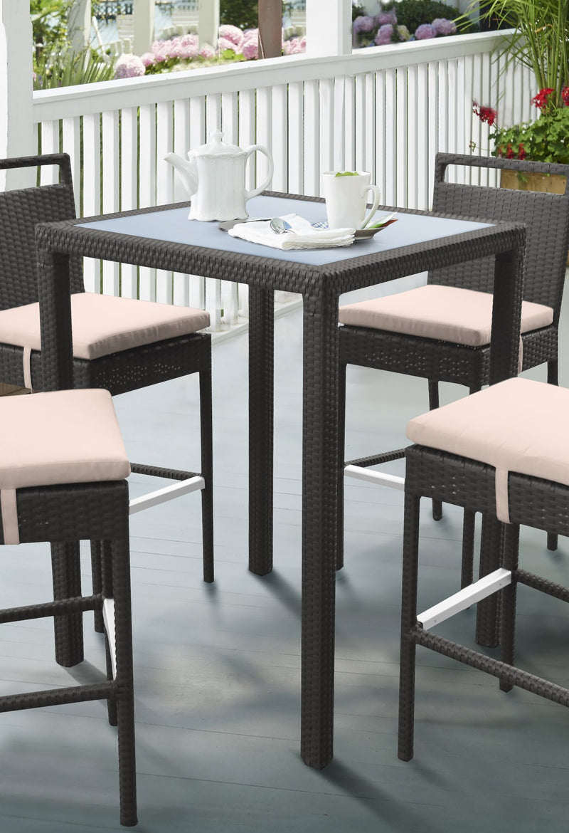Tropez Outdoor Patio Wicker Bar Table with Black Glass Top - Furniture City (CA)l