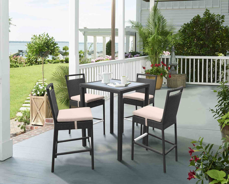 Tropez Outdoor Patio Wicker Bar Table with Black Glass Top - Furniture City (CA)l