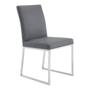 Trevor Contemporary Dining Chair in Brushed Stainless Steel and Gray Faux Leather - Set of 2 - Furniture City (CA)l