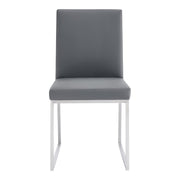 Trevor Contemporary Dining Chair in Brushed Stainless Steel and Gray Faux Leather - Set of 2 - Furniture City (CA)l