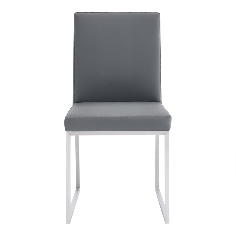 Trevor Contemporary Dining Chair in Brushed Stainless Steel and Gray Faux Leather - Set of 2 - Furniture City (CA)l