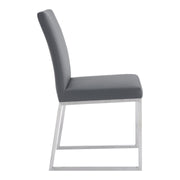 Trevor Contemporary Dining Chair in Brushed Stainless Steel and Gray Faux Leather - Set of 2 - Furniture City (CA)l