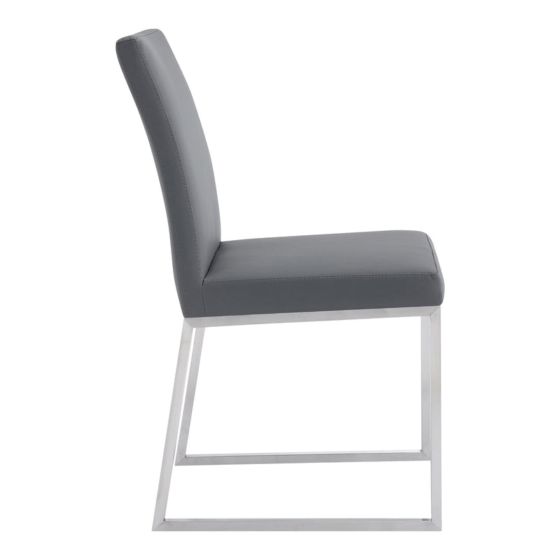Trevor Contemporary Dining Chair in Brushed Stainless Steel and Gray Faux Leather - Set of 2 - Furniture City (CA)l