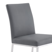 Trevor Contemporary Dining Chair in Brushed Stainless Steel and Gray Faux Leather - Set of 2 - Furniture City (CA)l