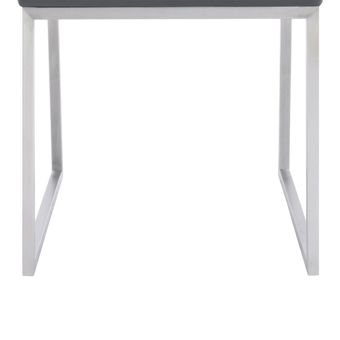 Trevor Contemporary Dining Chair in Brushed Stainless Steel and Gray Faux Leather - Set of 2