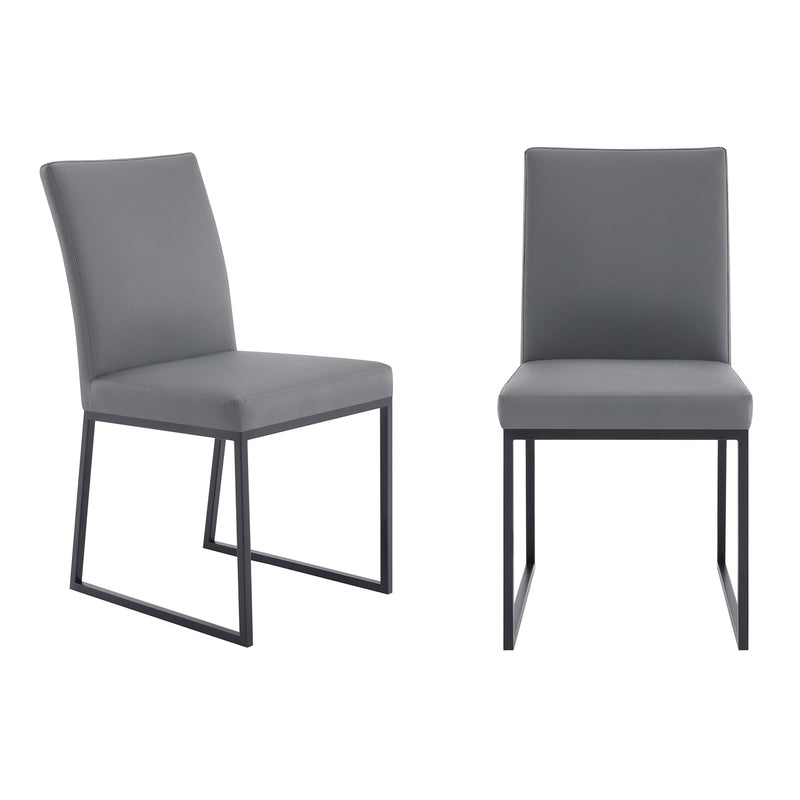 Trevor Contemporary Dining Chair in Matte Black Finish and Gray Faux Leather - Set of 2 - Furniture City (CA)l