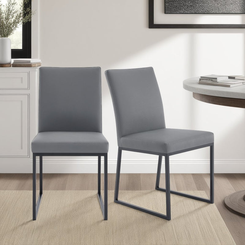 Trevor Contemporary Dining Chair in Matte Black Finish and Gray Faux Leather - Set of 2 - Furniture City (CA)l