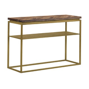 Faye Rustic Brown Wood Console Table with Shelf and Antique Brass Metal Base - Furniture City (CA)l